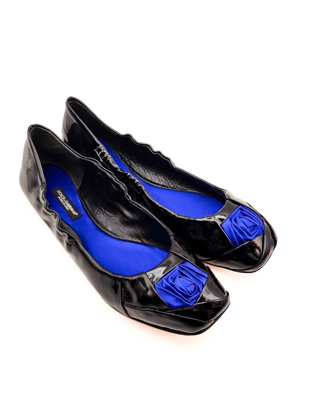 Dolce & Gabbana Patent Leather Black Ballet Silk Rose Flats EU 38